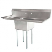 Omcan - Sink with 1 Tub with 3.5&quot; Center Drain and 2 Drain Boards, 24x24x14 Stainless Steel