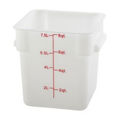 Winco - Food Storage Container, 8 Quart Square White PP Plastic