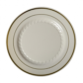 Fineline Settings - Silver Splendor Plate, 7.5&quot; Bone with Gold Rim Plastic, 150 count