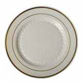 Fineline Settings - Silver Splendor Plate, 10.25&quot; Bone with Gold Rim Plastic, 120 count