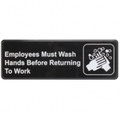 Employees Must Wash Hands Before Returning to Work Sign, 9x3 Black Plastic, each