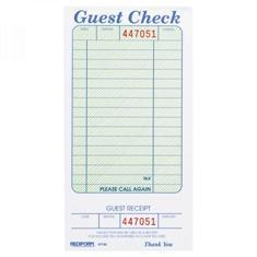 Guestcheck Board, Single Paper Green with Perforated Order Receipt Stub, 14 Lines, 4x6.5