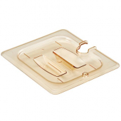Cambro - Food Pan Lid, Flat with Handle and Spoon Notch, 1/6 Size High Heat Amber, each