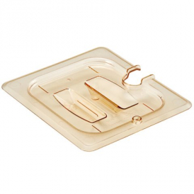 Cambro - Food Pan Lid, Flat with Handle and Spoon Notch, 1/6 Size High Heat Amber, each