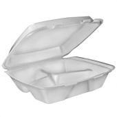 Dart - Container, 3 Compartment, White Foam Hinged with Lid, 8x7.5x2