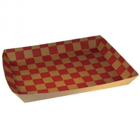 Lunch Food Tray, 10.5x7.5x1.5 Kraft Red Checked
