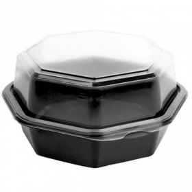 Dart - Solo Creative Carryouts OctaView Container, 6&quot; Octagonal Black PS Plastic with Hinged Clear L