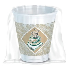 Dart - Foam Cup, Caf&eacute; Gourmet Design Print with Plastic Wrap, 8 oz