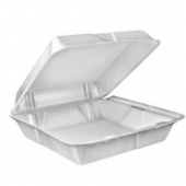 Dart - Container, 1 Compartment, White Foam Hinged with Lid, 9x9x3