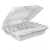 Dart - Container, 3 Compartment, White Foam Hinged with Lid, 10x9x3