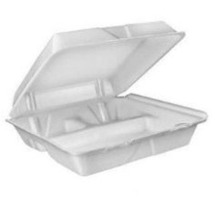Dart - Container, 3 Compartment, White Foam Hinged with Lid, 10x9x3