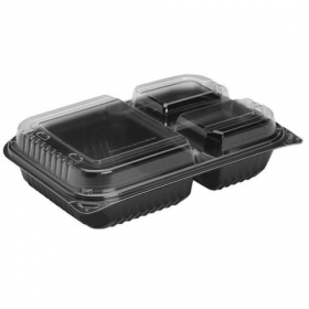 Dart - Solo Creative Carryouts BoxLine Container, Medium 3-Compartment Black Base with Hinged Clear