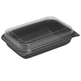 Dart - Solo Creative Carryouts BoxLine Container, 11.5x8.1x3.7 Hinged Clear Plastic Lid with Black B
