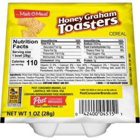 Malt O Meal - Honey Graham Toasters Cereal, 96/1 oz