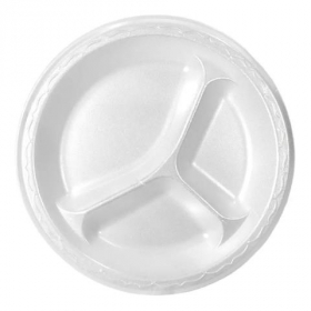 Ecopax - Apollo Plate, 9&quot; 3 Compartment White Foam Plate, 300 count