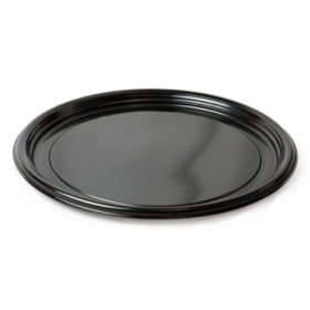 Fineline Settings - Platter Pleasers Thermoform Tray, 12&quot; Round Black Plastic