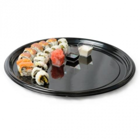 Fineline Settings - Platter Pleasers Thermoform Tray, 18&quot; Round Black Plastic