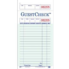 Guestcheck Paper, Single Paper Green with Perforated Order Receipt Stub, 17 Lines, 3.5x7
