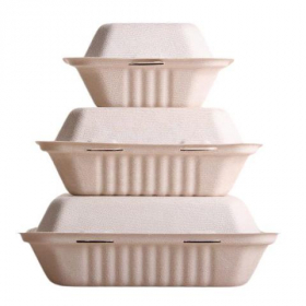 Primo - Food Container with Hinged Clamshell Lid, 6&quot; Square Bagasse, 1000 count