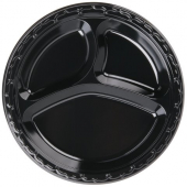 Genpak - Plate, 10&quot; Black Plastic 3 Compartment Plate