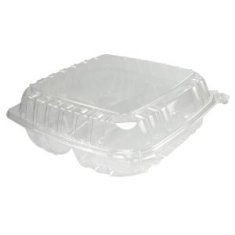 Dart - Container, 9&quot; Clearseal Hinged 3 Compartment Container with Lid, Clear Plastic, 9x9.5x3