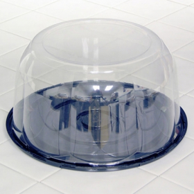 Pactiv - Cake Container, 10.25&quot; Black Plastic Base with 5.25&quot; Clear Plastic Dome Lid