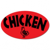 Label, &#039;Chicken&#039;, 1.5&quot; Radiant Red Oval