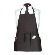 Chef&#039;s Line - Apron, Bib with 3 Center Pockets, 26x23 Black Cotton with Adjustable Neck, each