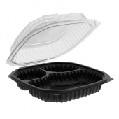 Anchor - Culinary Lites Container, 9x9 3-Compartment Hinged PP Black Base with Clear Anti-Fog Tear-A