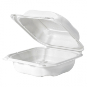 Genpak - Clover Hinged Container, Large 8.35x8.32x2.88 Stone PP Plastic