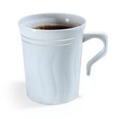 Fineline Settings - Silver Splendor Coffee Mug, 8 oz White PS Plastic with Silver Rim, 120 count