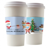 Coffee Cup Sleeves, Santa &amp; Friends Social Distancing, Fits 12-20 oz Cups, Eco-Friendly