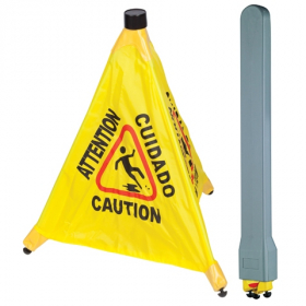 Winco - Caution Sign Pop-Up Safety Cone with Wall-Mount Storage Tube