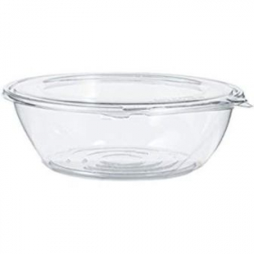 Dart - SafeSeal Bowl with Flat Lid, 64 oz Clear PET Plastic, Tamper-Resistant and Tamper Evident
