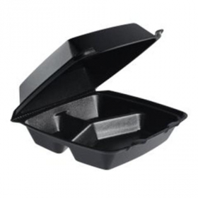 Dart - Container, 3 Compartment Black Foam Hinged with Lid, 8x8