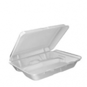 Dart - Container, 3 Compartment, White Foam Hinged with Lid, 9.5x9x3
