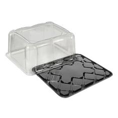 Sheet Cake Container Combo, 1/8 Size, Clear PET Plastic Dome Lid with Black PET Base