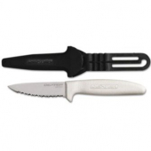 Dexter Russell - Sani-Safe Utility Net Knife with Sheath, 3.5&quot; Scalloped Blade with White Plastic Ha