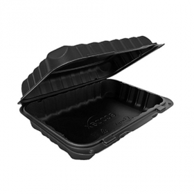 Ecopax - Pebble Series Hinged Container, 9x6x3 Black with 1 Compartment, 150 count
