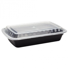 Karat - Food Container Combo, 28 oz PP Black Plastic Base with Clear Plastic Lid