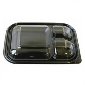 TTM - Food Container Base, 3-Compartment Black PP Plastic, 400 count