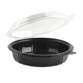Anchor - Gourmet Classics Container, 9&quot; Round Clear Hinged Dome with Black Base, Tear-Away Lid, 100