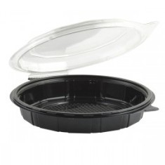Anchor - Gourmet Classics Container, 9&quot; Clear Dome with Black Base Hinged Shallow Clamshell