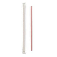 Straw, 7.75&quot; Giant White Straw with Red Stripe, Paper Wrapped