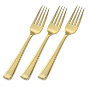 Fineline Settings - Golden Secrets Fork, 7.25&quot; Heavy Weight Gold Plastic