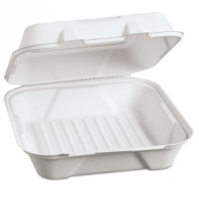 Genpak - Harvest Fiber Container, Large Hinged, 9x9x3 Natural White Compostable
