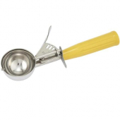 Winco - Food Disher, Size 20 Stainless Steel with Yellow Plastic Handle, Thumb Disher
