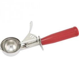 Winco - Food Disher, Size 24 Stainless Steel with Red Plastic Handle, Thumb Disher