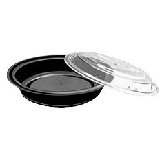 Food Container, 7&quot; Round Black Plastic Base with Clear Dome Lid