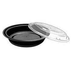 Tripak - Food Container Combo, 7&quot; Round, 24 oz, Black Base with Clear Lid, Microwaveable